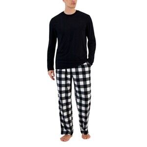 CLUB ROOM Pajama Set Mens Medium Black Check Buffalo Plaid Fleece Cozy PJ